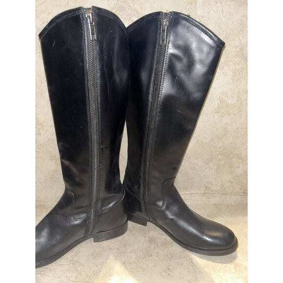 Frye Melissa Black Leather Zip Up Lug Equestrian Inspired Tall Boots Size 6 B - Picture 4 of 10